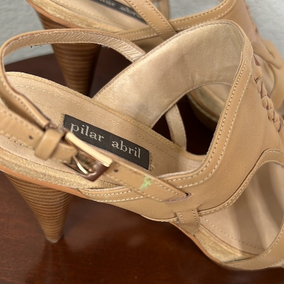 Pilar Abril Tan Leather Braided High Heel Platform Sandals Size 8.5 - Picture 9 of 9